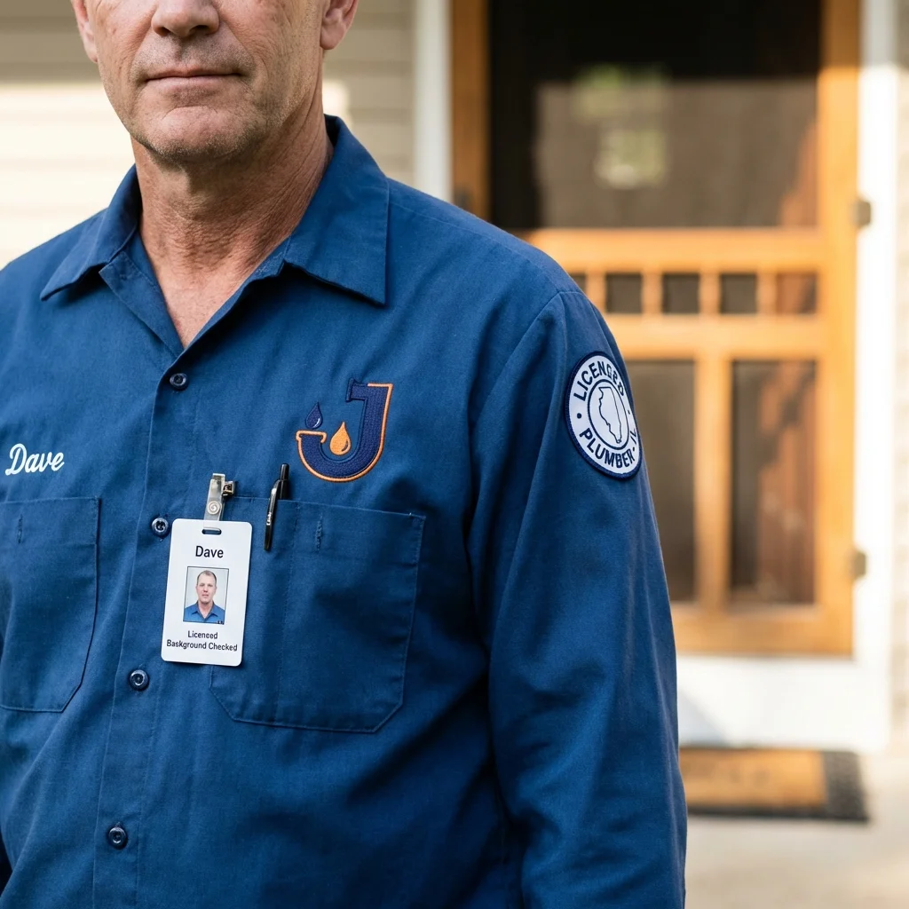 Licensed plumber showing ID badge in Jamaica, NY
