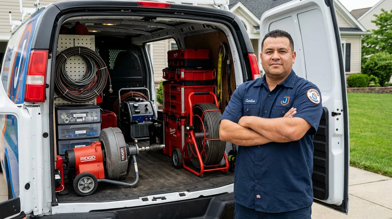 Professional drain cleaning equipment and Johns Plumbing LLC plumber in Jamaica