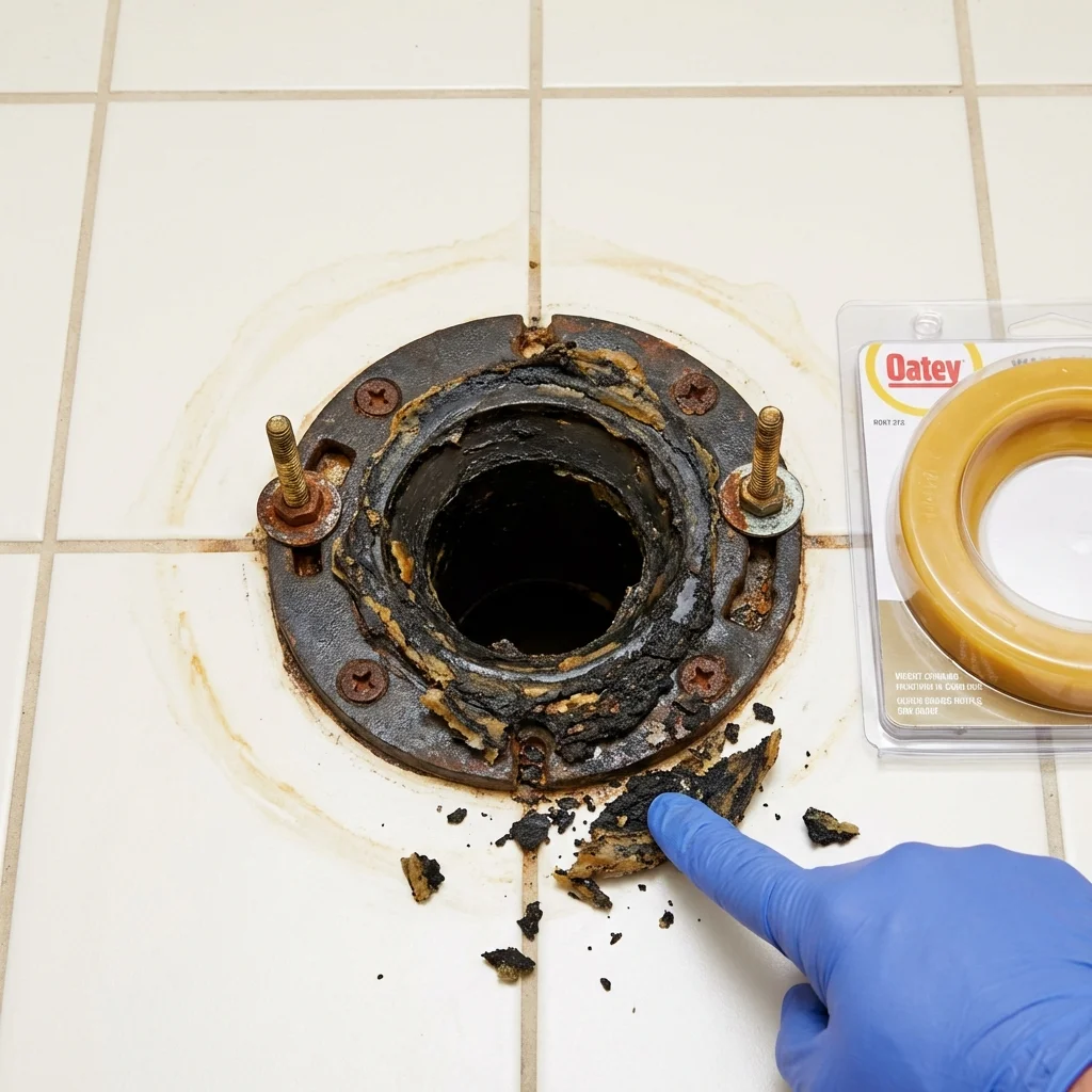 Failed wax ring showing water seepage at the base of a toilet in a Jamaica, NY home